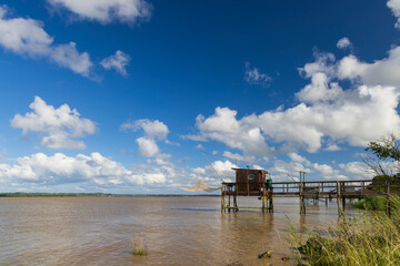 Traditional fishing hut on river Gironde, Bordeaux, Aquitaine, France