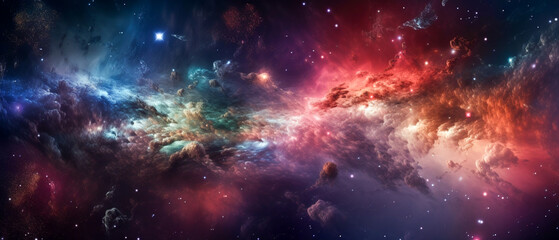Digital Art of a cosmic world featuring nebulas, stars, and galaxies with surrealistic elements