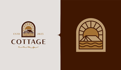 Cottage Camping Logo Template. Universal creative premium symbol. Vector illustration. Creative Minimal design template. Symbol for Corporate Business Identity