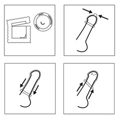 Black and white instructions for using condoms. Vector illustration