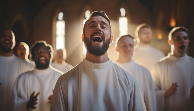 Photo of a choir singing in a church