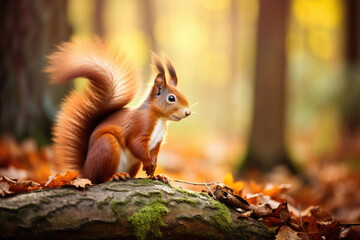 Naklejka na ściany i meble Red Squirrel in the autumn forest