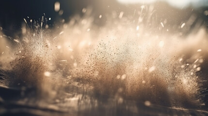 Dust particles sprayed by the wind. Sand on the ground or dust on the floor