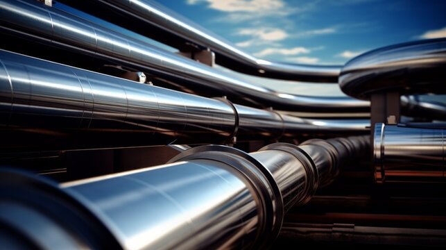 Oil and gas rafinery pipline. Industrial pipes in sunny weather. Background for news or webstite.