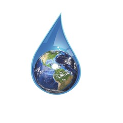Drop of water with earth globe, eco background
