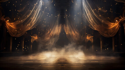 A Candlelit Theater Stage With Thin Drapes and Fog Mock-Up