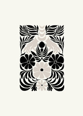 Dark Floral abstract elements. Botanical composition. Modern trendy Matisse minimal style. Floral poster, invite. Vector arrangements for greeting card or invitation design