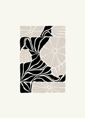 Dark Floral abstract elements. Botanical composition. Modern trendy Matisse minimal style. Floral poster, invite. Vector arrangements for greeting card or invitation design