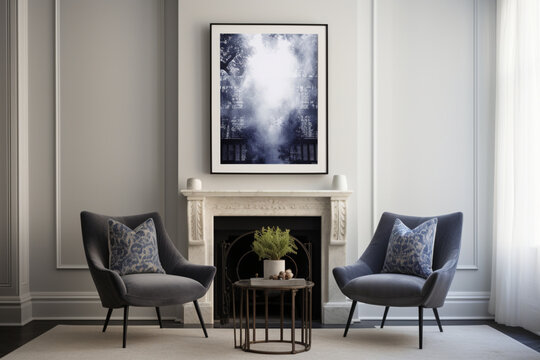 a picture of a fireplace and two chairs in a living room