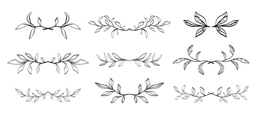 Floral dividers set Hand drawn leaf borders decor