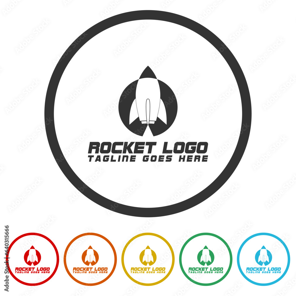 Poster rocket logo icon template. set icons in color circle buttons