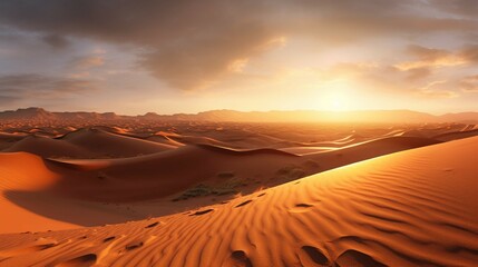 A panoramic view of the Sahara with the sunset