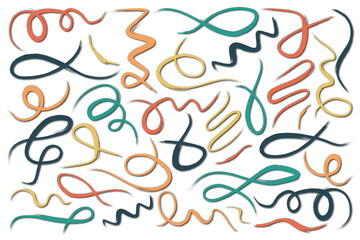 Colored collection of curly hand drawn gifts. Calligraphic swirl. Select text elements. Vector illustration.