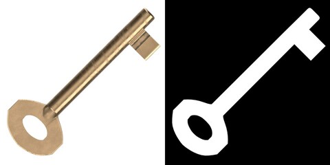 3D rendering illustration of an old key