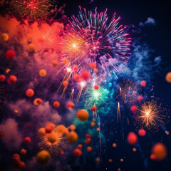 Burst of colors as fireworks light up the night sky during Diwali celebrations, Diwali - obrazy, fototapety, plakaty