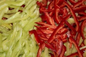chopped multi colored bell peppers for freezing