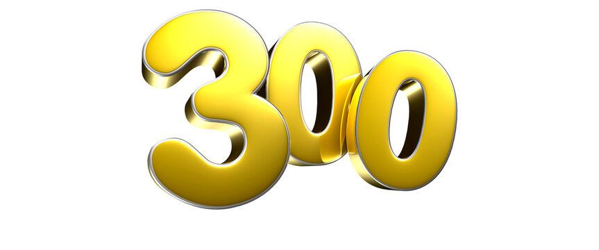Number 300 cartoon style gold 3D illustration. Advertising signs. Product design. Product sales.