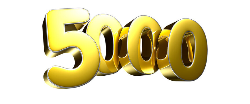 Number 5000 cartoon style gold 3D illustration. Advertising signs. Product design. Product sales.