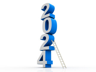 3d illustration 2024 New Year with ladder

