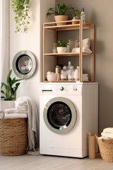 Modern Bathroom With Washing Machine.