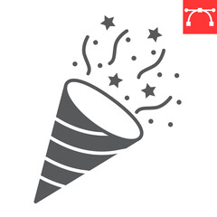 Confetti glyph icon, holiday and merry christmas, confetti popper vector icon, popper bang vector graphics, editable stroke solid sign, eps 10.