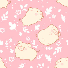 pig seamless pattern with pink background