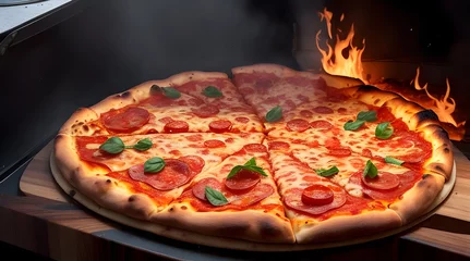 Foto op Plexiglas Hot pizza coming out of an oven © abvbakarrr