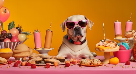 Obraz premium Dog birthday party, generative ai.
