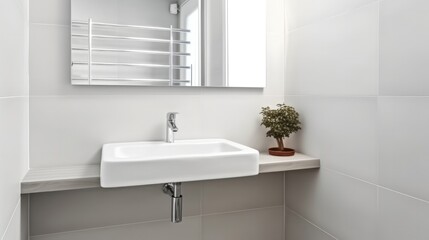 Fototapeta na wymiar Property Bathroom Interiors, Modern of bathroom with sink bowl and mirror.