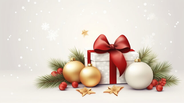 Christmas background with gift box and balls