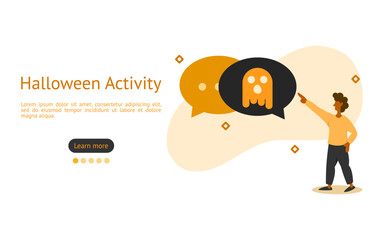 Halloween Activity illustration set. characters are looking at horror storytelling in Halloween events. Halloween activity concept. vector illustration.