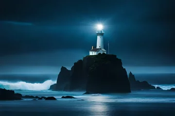 Fotobehang lighthouse on the coast generated Ai. © Abdul