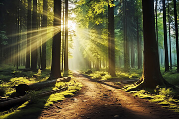 sunlight in the forest, AI generated