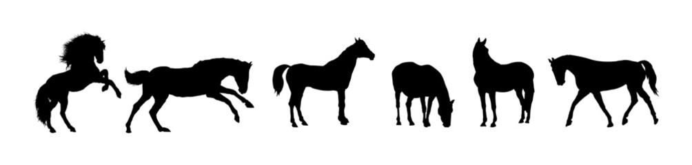Set of horse silhouettes, running horse - vector illustration