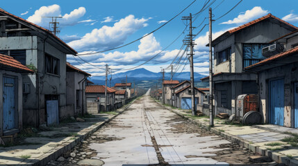 Fototapeta na wymiar manga Styled empty street