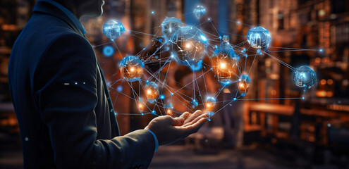 affaires, technologie, cyber-espace, ordinateur, homme d'affaires, concept, numérique, branchement, gens, maillage, bouclier, communication, science, toile, monde, futur, virtuel, main, contact, journ