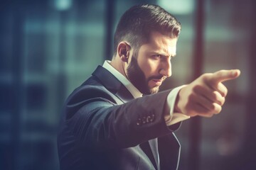 Businessman points finger. Generate Ai