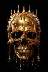 Golden skull in a crown of thorns. Molten gold. Generative AI - obrazy, fototapety, plakaty