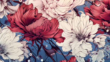 manga Styled floral seamless pattern