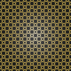 Seamless ornament in arabian style. Geometric abstract background. Black and golden pattern for wallpapers and backgrounds