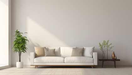 Fototapeta na wymiar Minimalist Cozy Retreat: White Wall in Comfortable Living Space