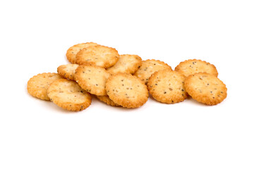 Salted crackers, isolated on white background. High resolution image.