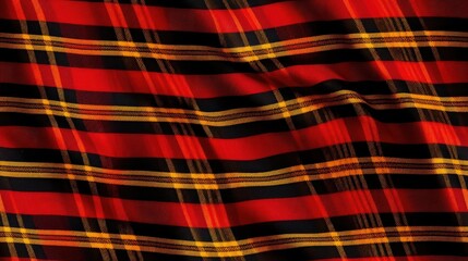 red, yellow and black seamless Checkered tartan fabric perfect for shirts or tablecloths, featuring a classic Scottish plaid design. Also great as a versatile backdrop or wallpaper.