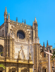 Rose window on the south side of the Seville Cathedral. Seville, Andalusia, Spain.