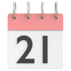 3D calendar. Day 21. Twenty-first day of the month. 3D illustration.