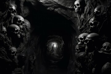 Creepy skull underground tomb. Generate Ai - obrazy, fototapety, plakaty