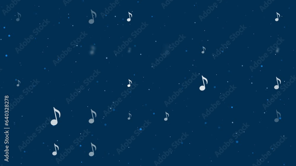 Poster template animation of evenly spaced musical note symbols of different sizes and opacity. animation o