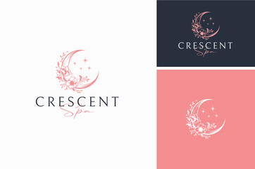 Initial Letter C Crescent Celestial Lunar Flower, Beauty Moon Floral for Woman Vibes like Spa, Cosmetic, Skin Care, Massage logo design