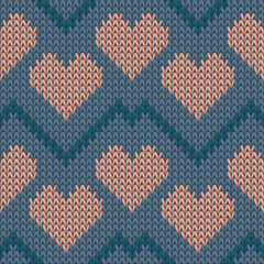 Fair isle heart knit nordic vector seamless pattern. Knitwear texture valentine ornament.