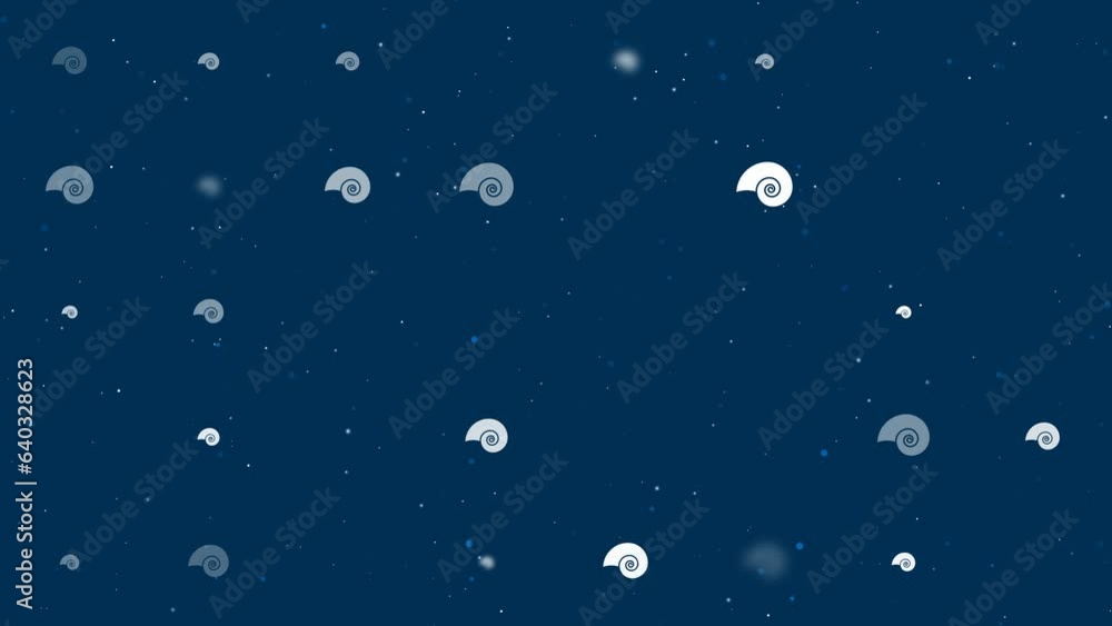 Poster template animation of evenly spaced marine nautilus symbols of different sizes and opacity. animatio